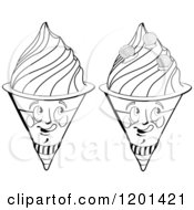 Poster, Art Print Of Black And White Waffle Ice Cream Cone Mascots