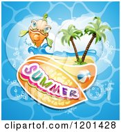 Poster, Art Print Of Happy Orange Fish Over An Island Beach Water And Summer Text