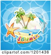 Poster, Art Print Of Dolphin Leaping Over A Beach And Starfish With Summer Text Over Water