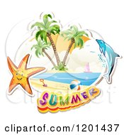 Poster, Art Print Of Dolphin Leaping Over A Beach And Starfish With Summer Text