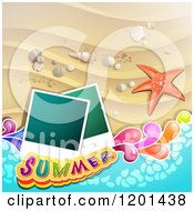 Poster, Art Print Of Starfish Over A Beach With Instant Photos And Summer Text