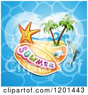 Poster, Art Print Of Starfish Over A Beach And Dolphin With Summer Text