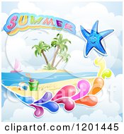 Poster, Art Print Of Starfish With A Colorful Splash Over A Beach And Summer Text