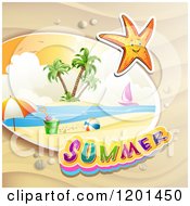 Poster, Art Print Of Starfish Over A Beach And Summer Text