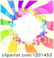 Colorful Round Splash Frame Over Spiraling Rays