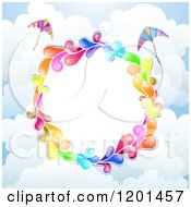 Poster, Art Print Of Colorful Round Splash Frame With Kites Over Clouds