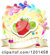 Poster, Art Print Of Colorful Round Splash Frame With A Strawberry And Banner