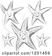 Clipart Of Black And White Happy Starfish Royalty Free Vector Illustration