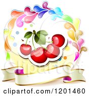 Poster, Art Print Of Colorful Round Splash Frame With Cherries And Banner
