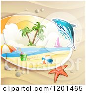 Poster, Art Print Of Dolphin Leaping Over A Beach And Starfish