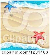 Poster, Art Print Of Background Of Beach Sand And Surf With Shells And Starfish