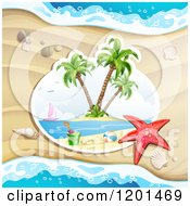 Poster, Art Print Of Starfish Over A Beach Scene Against Sand