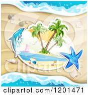 Poster, Art Print Of Dolphin Leaping Over A Beach And Starfish 2