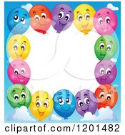 Poster, Art Print Of Border Of Happy Colorful Party Balloons And Sky Around White Space