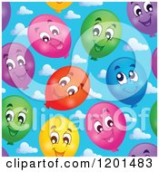 Cartoon Of A Seamless Happy Colorful Party Balloon And Sky Pattern Background Royalty Free Vector Clipart