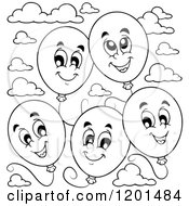 Cartoon Of A Group Of Floating Black And White Birthday Party Balloons And Strings Royalty Free Vector Clipart