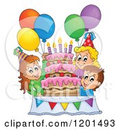 Happy Children Around A Cake At A Birthday Party