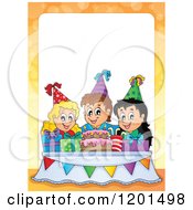 Poster, Art Print Of Happy Talking Children Around A Cake At A Birthday Party Frame