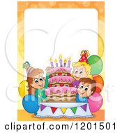 Poster, Art Print Of Border Of Happy Children Around A Cake At A Birthday Party 2