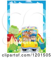 Poster, Art Print Of Back To School Bus On A Road With A Rainbow Under Copyspace