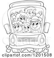 Crowded Outlined School Bus With A Driver And Children