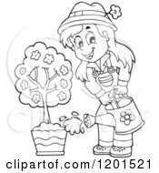 Poster, Art Print Of Happy Outlined Girl Watering A Potted Tree