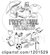 Poster, Art Print Of Black And White Sketched Promotional Products Text And Retail Items