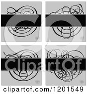 Clipart Of Four Grayscale Swirl Designs With Text Space Royalty Free Vector Illustration