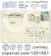 Poster, Art Print Of Vintage Post Card With A Postmark And Stamps