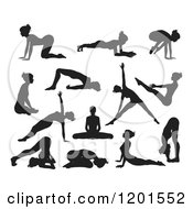 Clipart Of Silhouetted Women In Different Yoga Poses Royalty Free Vector Illustration