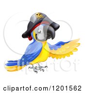 Cartoon Of A Pointing Blue And Gold Macaw Pirate Parrot Royalty Free Vector Clipart