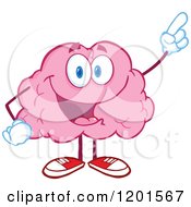 Happy Pink Brain Mascot Holding Up An Idea Finger