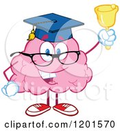 Pink Brain Mascot Graduate Ringing A Bell