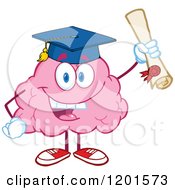 Pink Brain Mascot Graduate Holding Up A Diploma