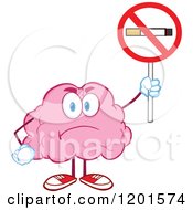 Mad Pink Brain Mascot Holding A No Smoking Sign