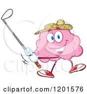 Sporty Pink Brain Mascot Golfing