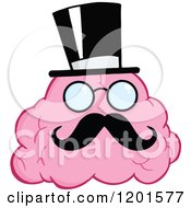 Poster, Art Print Of Pink Brain Mascot Gentleman With A Top Hat And Mustache