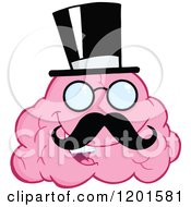 Poster, Art Print Of Happy Pink Brain Mascot Gentleman With A Top Hat And Mustache