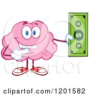 Poster, Art Print Of Pink Brain Mascot Holding And Pointing To A Dollar Bill