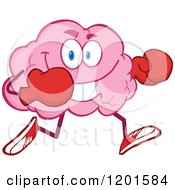Pink Brain Mascot Running With Boxing Gloves by Hit Toon
