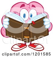 Pink Brain Mascot Reading A Book by Hit Toon