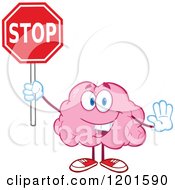 Pink Brain Mascot Holding A Stop Sign by Hit Toon