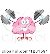 Poster, Art Print Of Strong Pink Brain Mascot Lifting Dumbbells