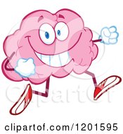 Poster, Art Print Of Happy Pink Brain Mascot Running Or Jogging
