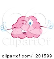 Cartoon Of A Pleased Pink Brain Mascot Winking And Holding Two Thumbs Up Royalty Free Vector Clipart by Hit Toon