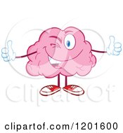 Poster, Art Print Of Pink Brain Mascot Winking And Holding Two Thumbs Up