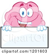 Cartoon Of A Pink Brain Mascot Holding A Sign Royalty Free Vector Clipart