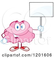 Poster, Art Print Of Pink Brain Mascot Standing And Holding A Sign