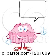 Cartoon Of A Pleased Pink Brain Mascot Talking And Holding A Thumb Up Royalty Free Vector Clipart by Hit Toon