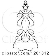 Clipart Of A Black And White Swirly Bride In A Wedding Dress Or Gown Royalty Free Vector Illustration by Vector Tradition SM